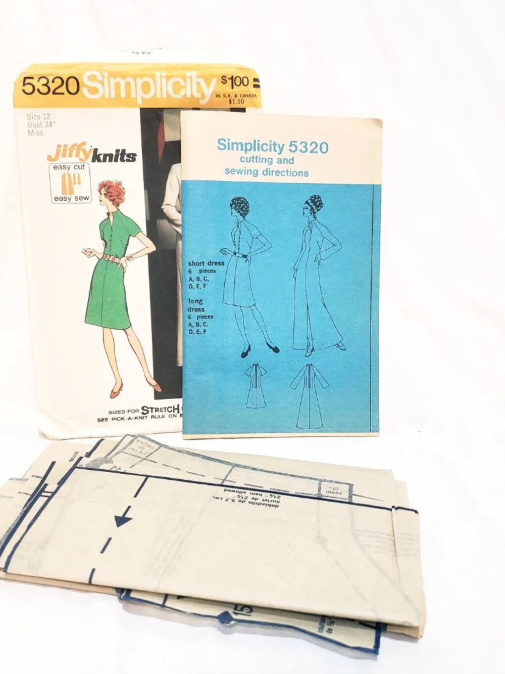 Miss Petites' Misses' Jiffy Knits Dress Pattern 5320 Simplicity 1972 Size 12